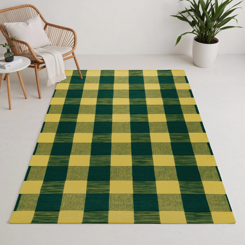 Tapis d'intérieur et d'extérieur à carreaux vert, Rectangle 5 pi x 7 pi