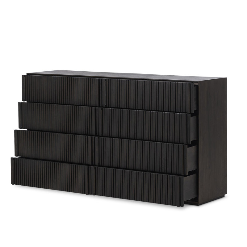 Leo 8 Drawer Dresser-Rustic Light Natural Oak, Smoked Black