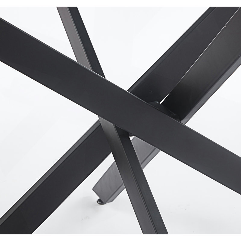 Glass Top Dining Table With Cross Metal Leg
