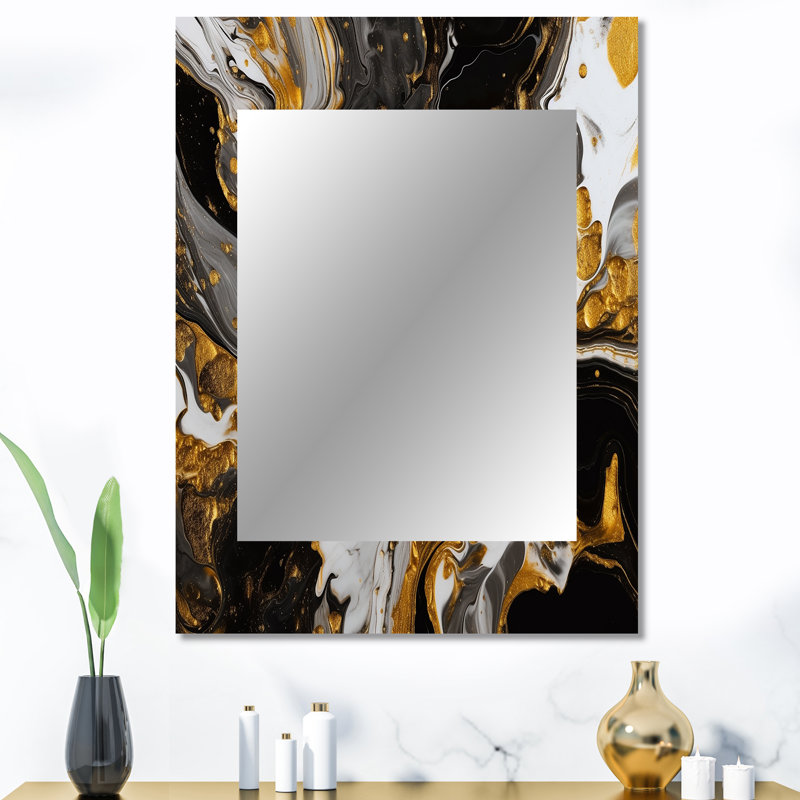 Or noir marbré Dreamscape II - miroir géométrique, miroir mural décoratif doré, impression d'art en métal, 40 po x 30 po