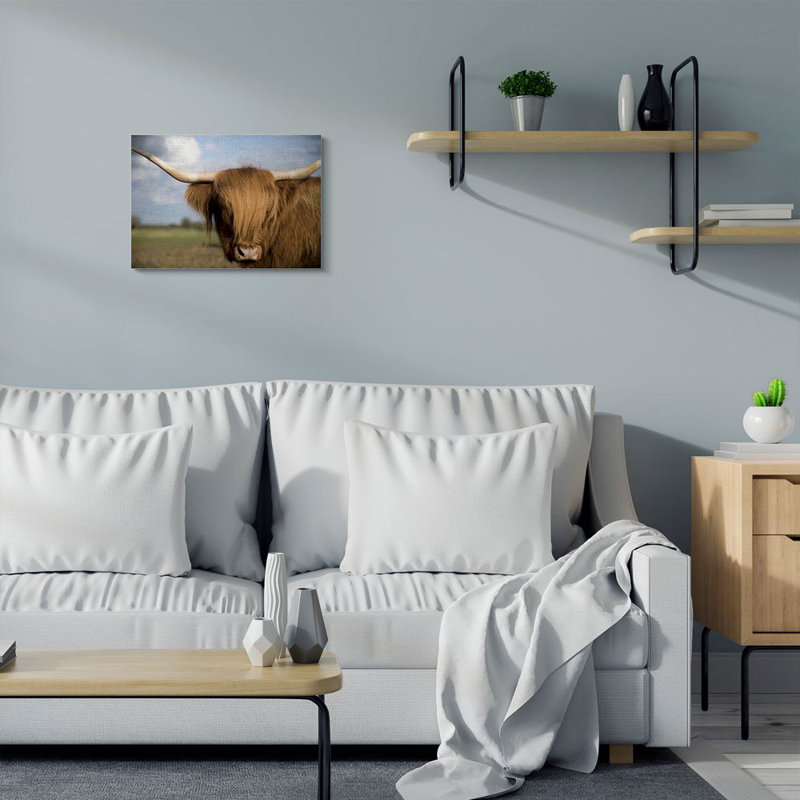 «Cow in Pasture Animal Landscape Photo», impression sur toile, Toile tendue, H 16 po x l 20 po x P 1,5 po