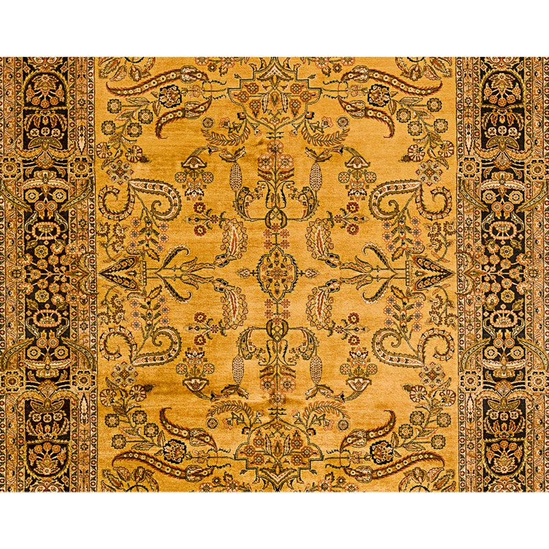 Tapis doré et noir de haute qualité noué à la main
