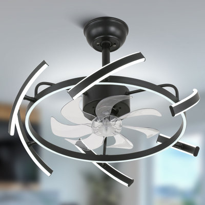 Paseo 25" Modern DIY Shape Bladeless Ceiling Fan with LED Lights and Remote, Dimmable 6 Speeds Reversible Fandelier Ceiling Fan