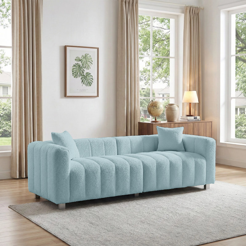 87.4-inch cloud sofa, the medieval cloud sofa in the living room, a large-sized fabric three-seater, Blue