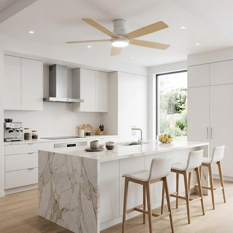 Ventilateur de plafond intelligent 52 po avec lumières et télécommande - 5 pales, application et commande vocale, à intensité variable, 6 vitesses, moteur réversible, pour patio, salon, chambre à coucher