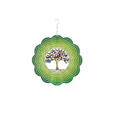 10" 3D Optical Illusion Hanging Metal Spinner, Tree of Life