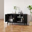 Buffet noir 4 portes en bois d'hévéa avec poignées dorées, tablettes réglables et plateau de table de 150 lb pour la salle à manger