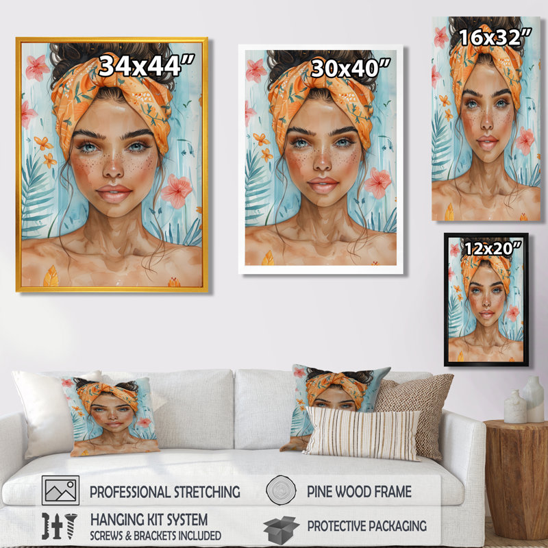 Rose, bleu, femme en salle de bain - Décoration murale de salle de bain, Cadre flottant brun, H 12 po x l 20 po