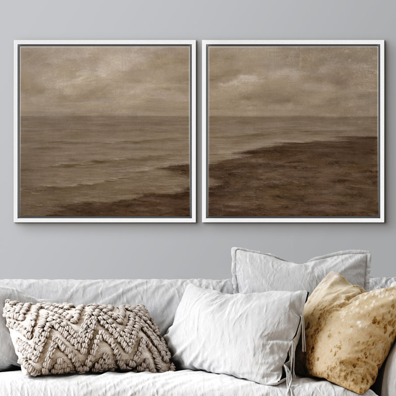 «Calm Coastal Shoreline Cloudy Moody Seascape», reproduction d'art sur toile encadrée dans la chambre principale
