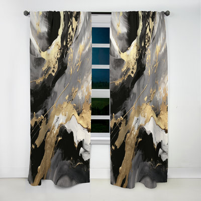 Exploring The Depths Of Gold Marble IV - Abstract Geometric Blackout Curtain - 1 Panels
