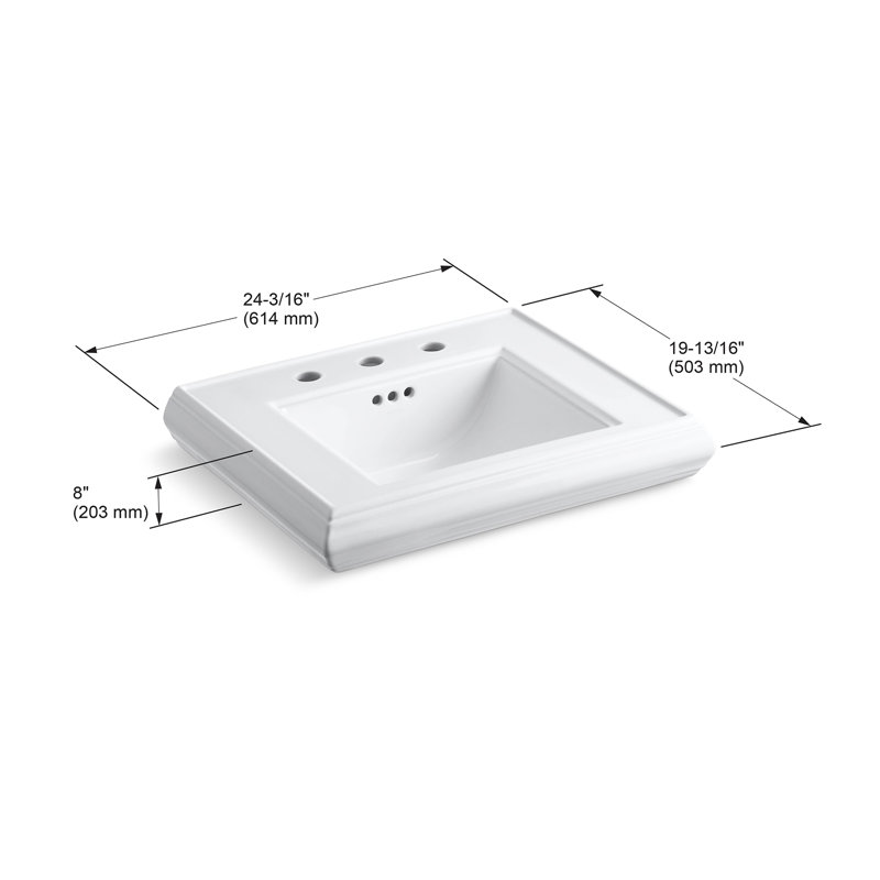 Memoirs  Pedestal Tall Bathroom Sink with Overflow, Cashmere, 8" Centers