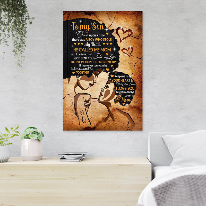 «Mom and Son With Hearts - To My Son, Keep Me In Your Heart», reproduction d'art graphique sur toile tendue 1 pièce