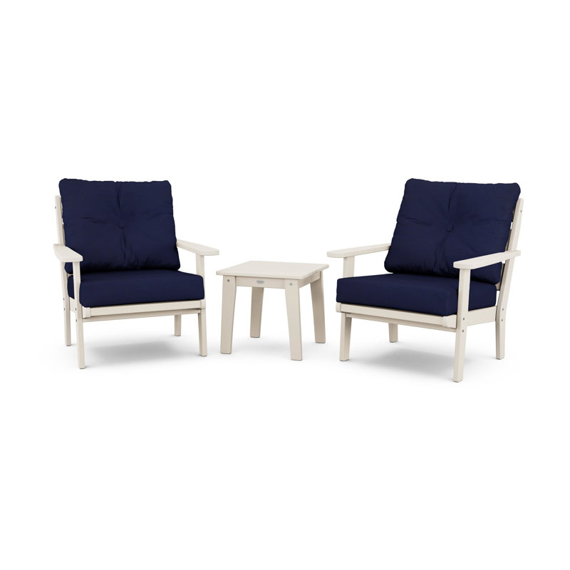 Lakeside 3-Piece Deep Seating Chair Set, Sand, Navy