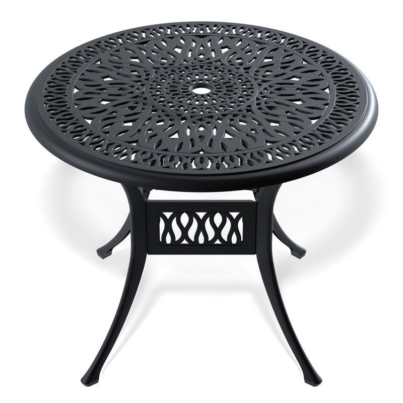 35.43-Inch Cast Aluminum Patio Dining Table With Black Frame And Umbrella Hole