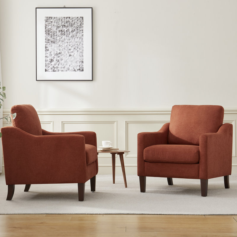 Fauteuil rembourré avec pieds en bois massif (lot de 2), Orange