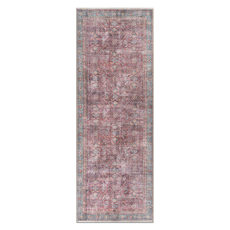 Distressed Vintage Bordered Machine Washable Area Rug, Runner 2'6" x 7'