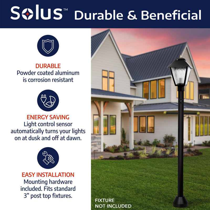 Black 6 ft. Aluminum Outdoor Lamp Post with Cross Arm and Dusk-to-Dawn Photocell