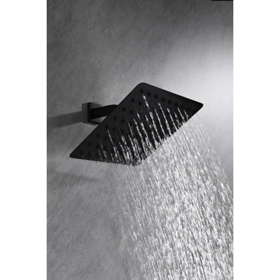 304 Stainless Steel Rainfall Shower Head - High With Self Nozzles, Ultra-Thin & Full Body Covering, Black Matte Color Waterfall Rain Cover, Smooth Version