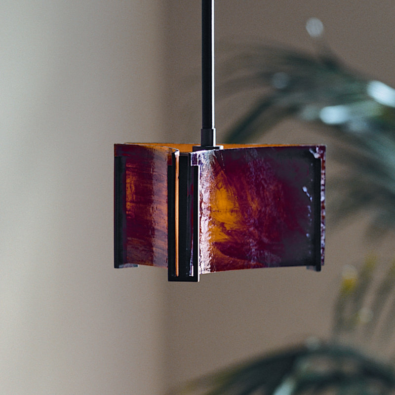 Exos 1 - Light Unique/Statement Geometric Pendant, Amber Swirl Glass, Natural Iron