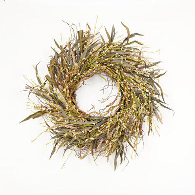 26" Artificial Farmhouse Twig Blossom Cluster Grass Berry Pip Fall Front Door Wreath Thanksgiving Day Harvest Decor