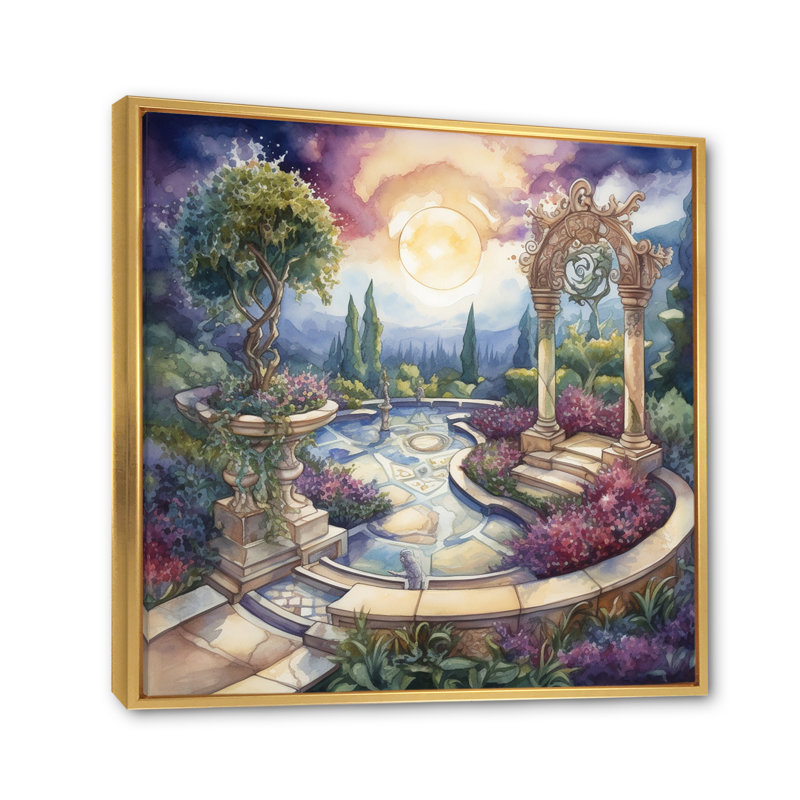 Garden Oasis III - Garden, art mural, H 16 po x l 16 po, Cadre flottant doré