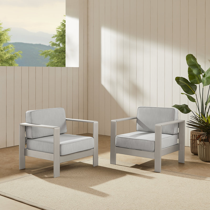 Magers Outdoor Aluminum Club Chairs with Cushions, Gray
