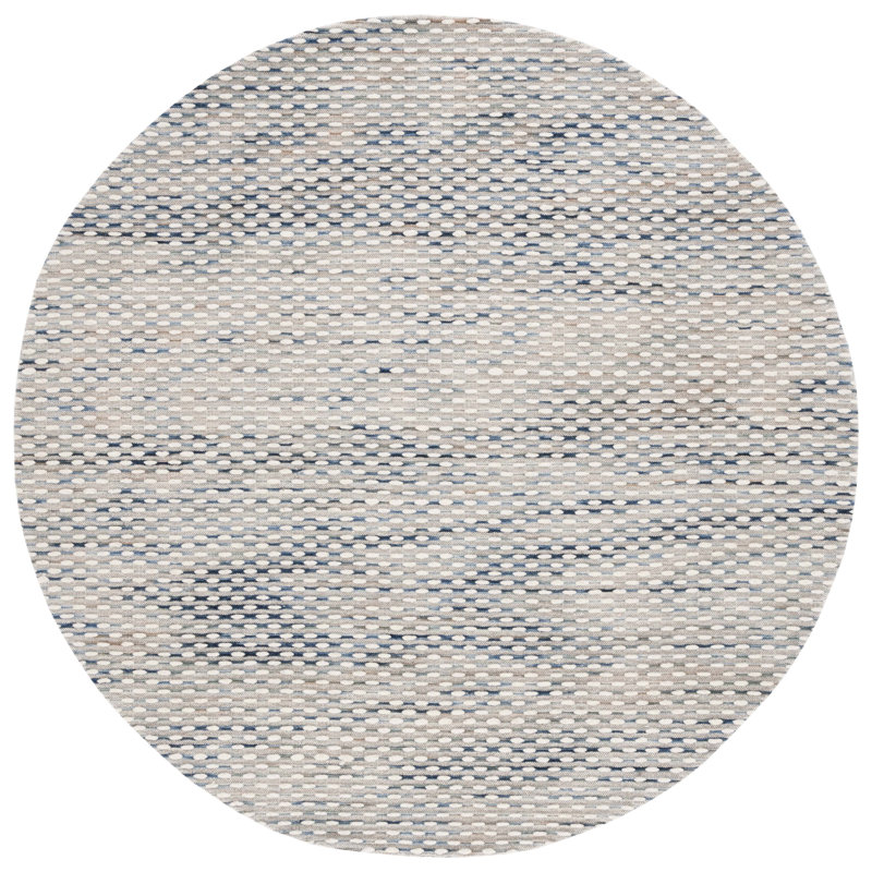 Tapis bleu marine / blanc en laine / coton tissé à la main Laureldale, Rond 6 pi