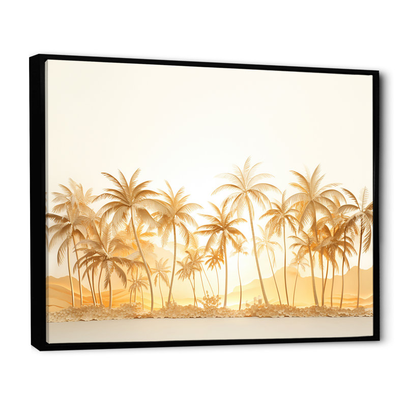 «Golden Grove Palm Tree Shadows I» sur toile, Cadre flottant noir, H 16 po x l 32 po x P 1 po