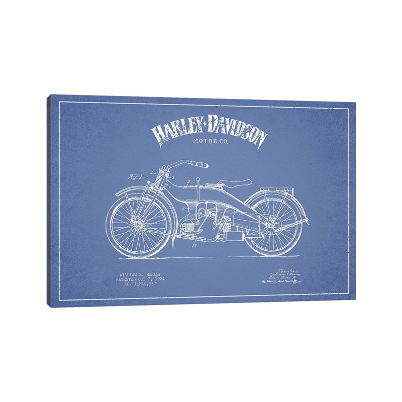 Harley-Davidson Motorcycles (Light Blue) III by Aged Pixel - Wrapped Canvas Print, 20.32 cm H x 30.48 cm W