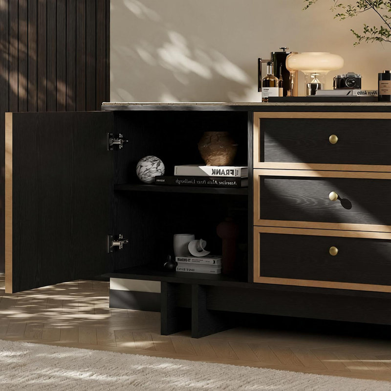 Buffet en bois massif fritté simple, H 35,43 po x l 74,81 po x P 15,74 po