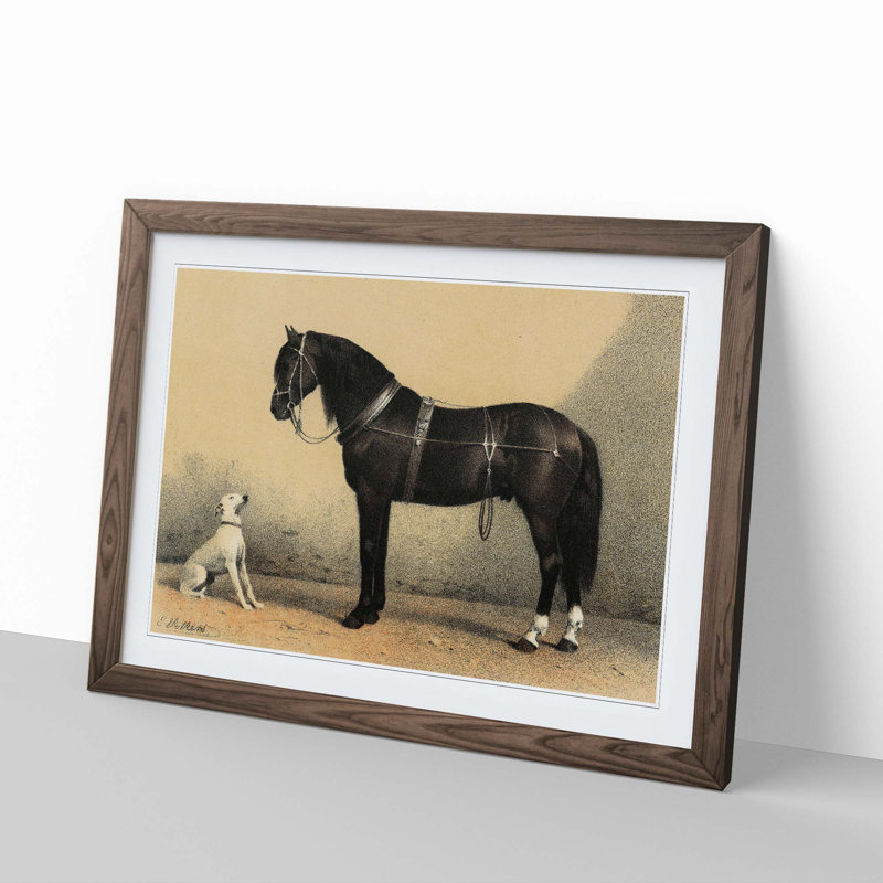 Horse and Hound by Emil Volkers - Framed Print, Walnut Framed, 48cm H x 65cm W x 2cm D