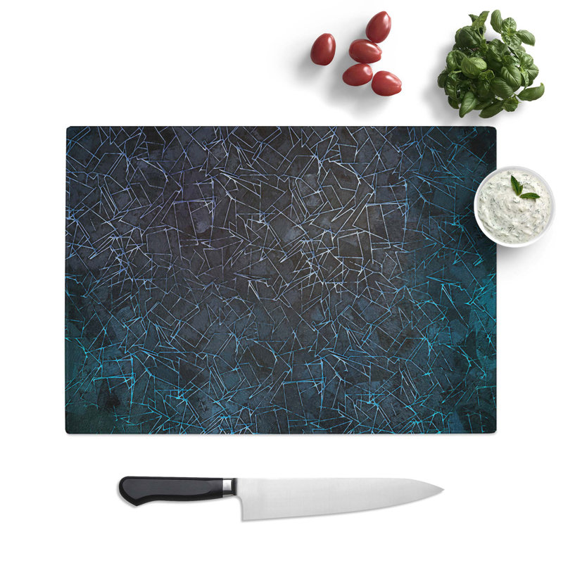 Glass Geometric Blues in Abstract Chopping Board, 39 cm W x 28.5 cm L