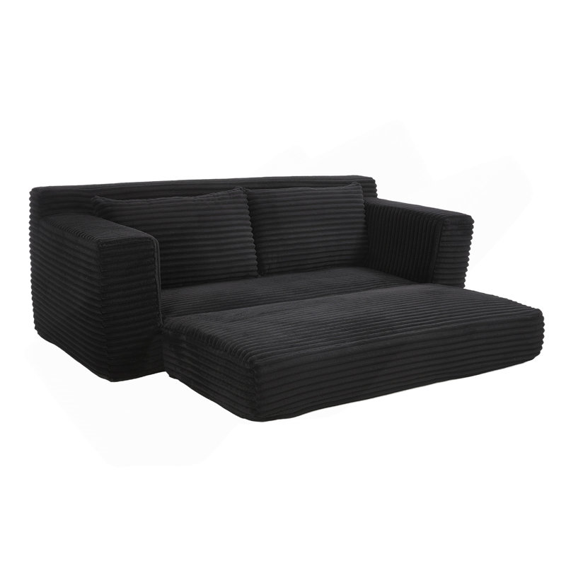 Causeuse avec structure en mousse viscoélastique - sans assemblage, conception convertible 2-en-1, tissu en velours côtelé - canapé compact pour les petits espaces, appartement, chambre de bureau à domicile (noir)