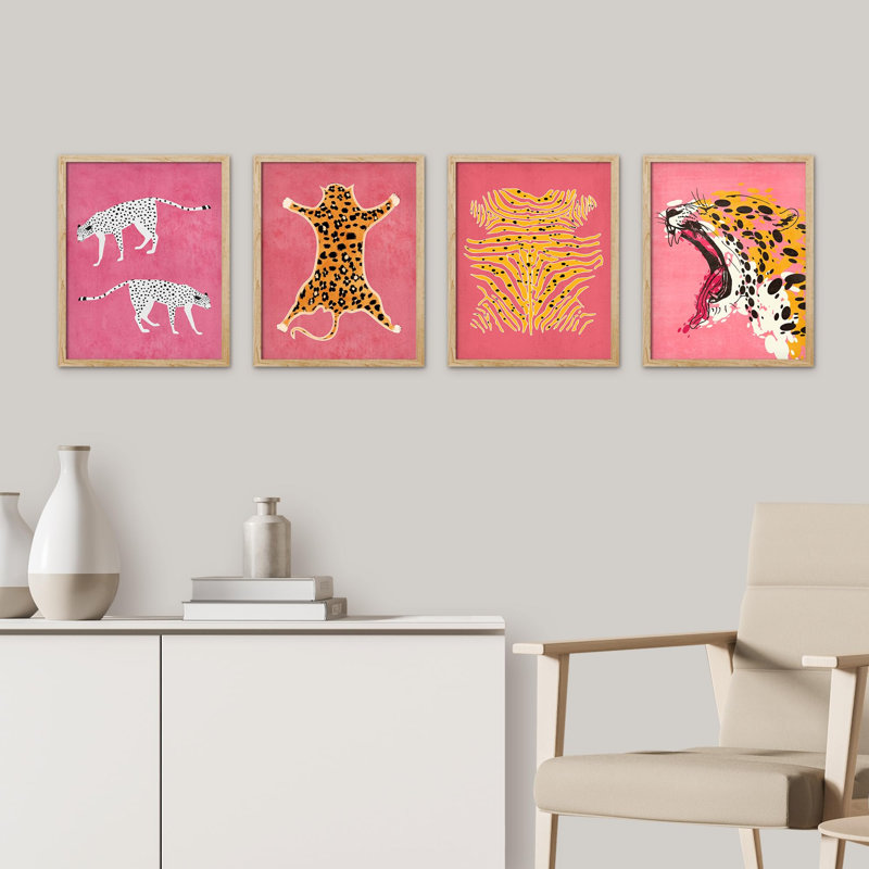 Croquis de tapis en fourrure de guépard africain Jungle, impression sur papier, 4 pièces, Naturel, H 16 po x l 12 po
