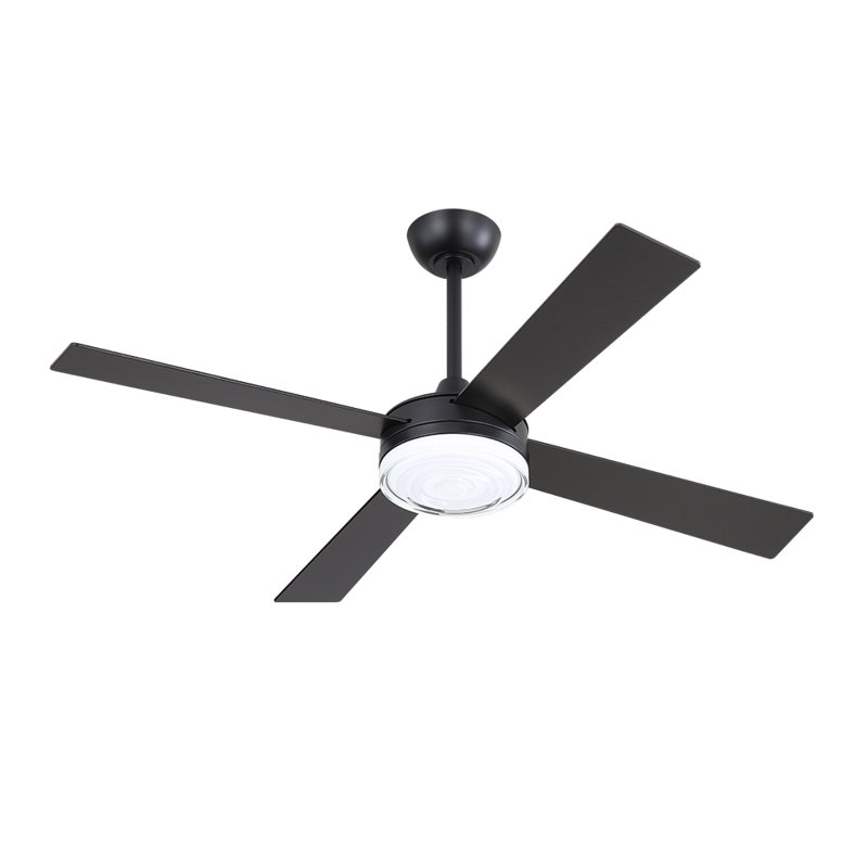 52 In. 4 Blade Indoor Led Ceiling Fan With Glass Shade, Black, Black, Black