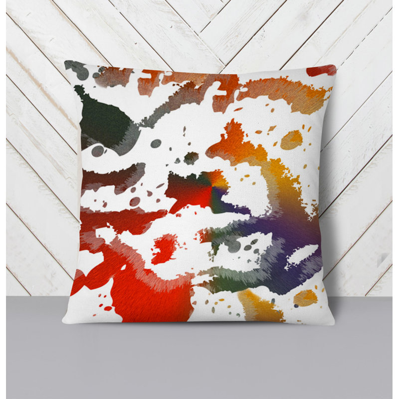 Throw Pillow With Insert, White/Red/Orange Abstract 2, 18"H x 18"W