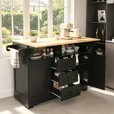 55.7" Large Kitchen Island With 2 Drop Leaf