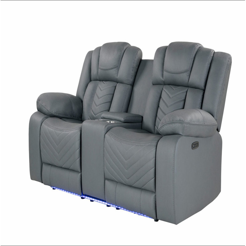 Causeuse inclinable Power Console - lumières DEL, porte-gobelets, table et prise rabattables, tissu en polyester