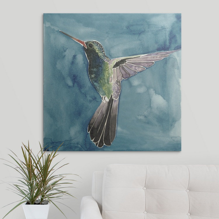 « ii », reproduction d’art dépilée Watercolor Hummingbird, H 30 po x l 30 po x P 1,5 po, Toile