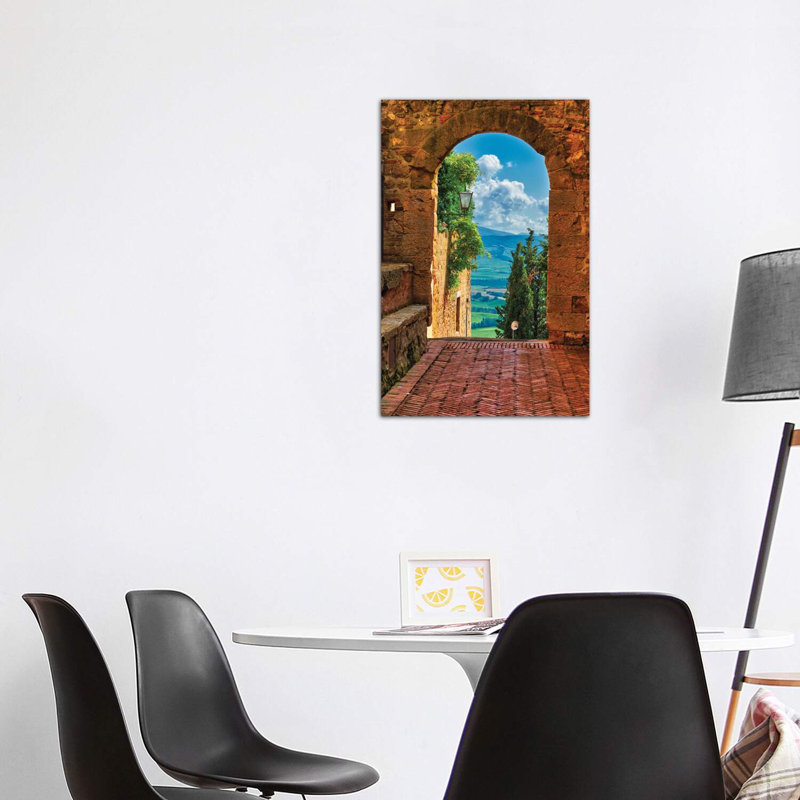Arch With The View Of The Tuscan Countryside, Pienza, Tuscany, Italy by George Oze - Wrapped Canvas Print