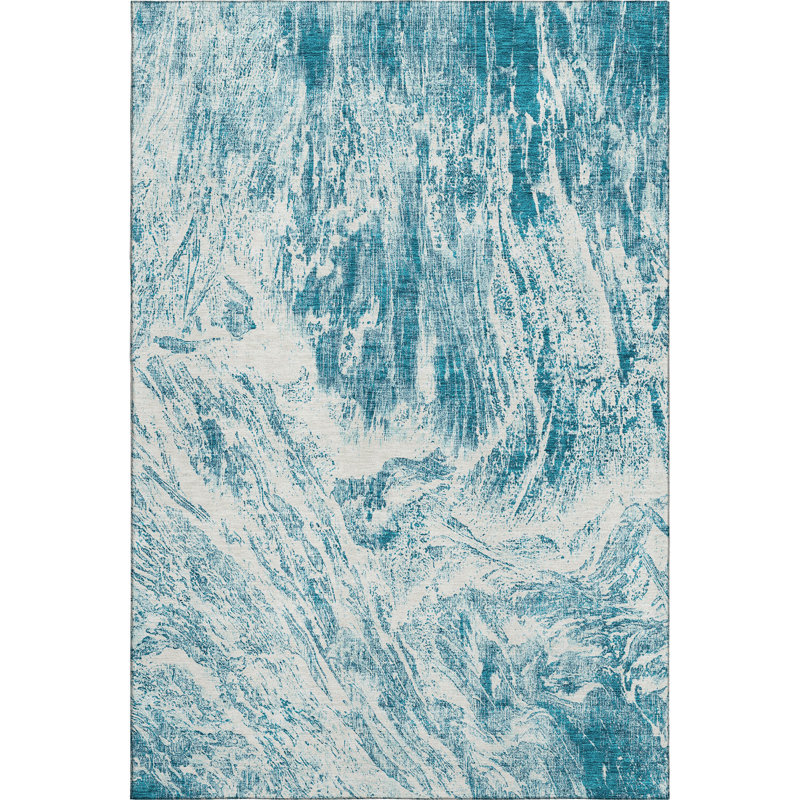 Premium Machine Washable Prisco Teal Rug, Rectangle 10' x 14'