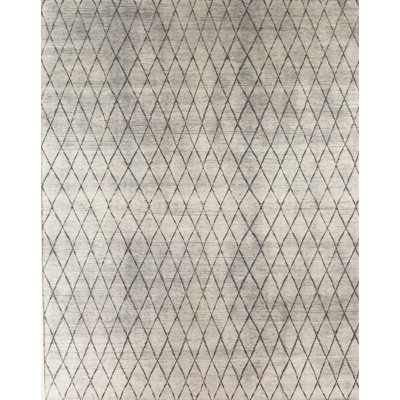 Geometric Hand-Knotted Wool Gray Rug