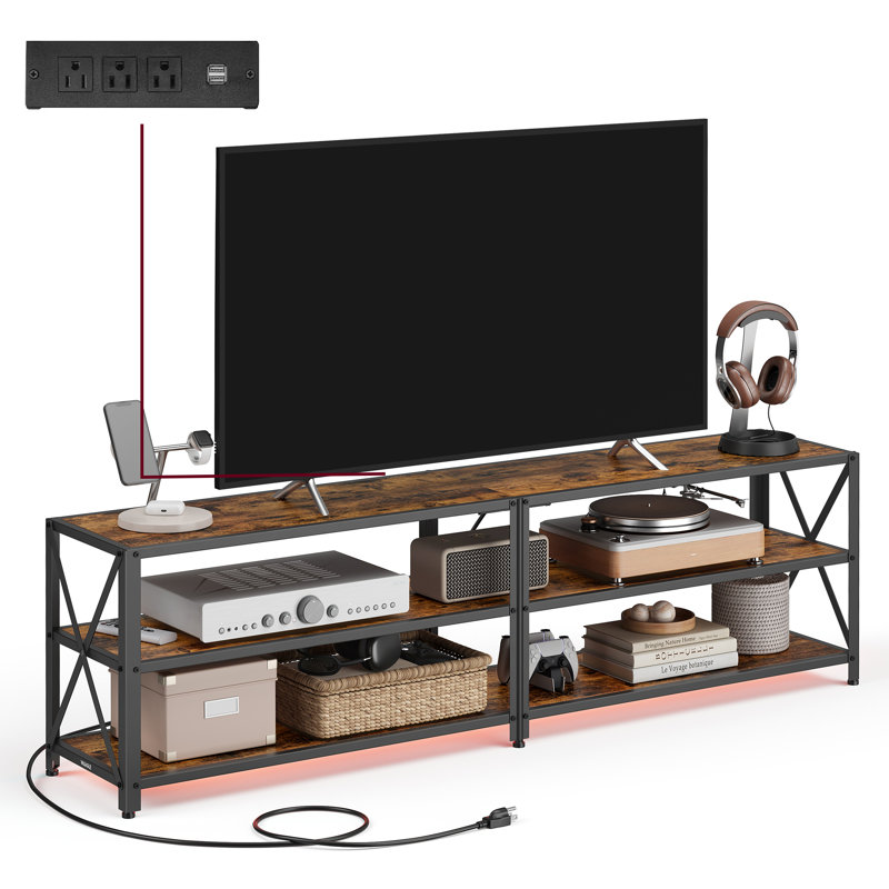 TV Stand with Power Outlets and LED Lights, for TVs up to 75", 62.99" W