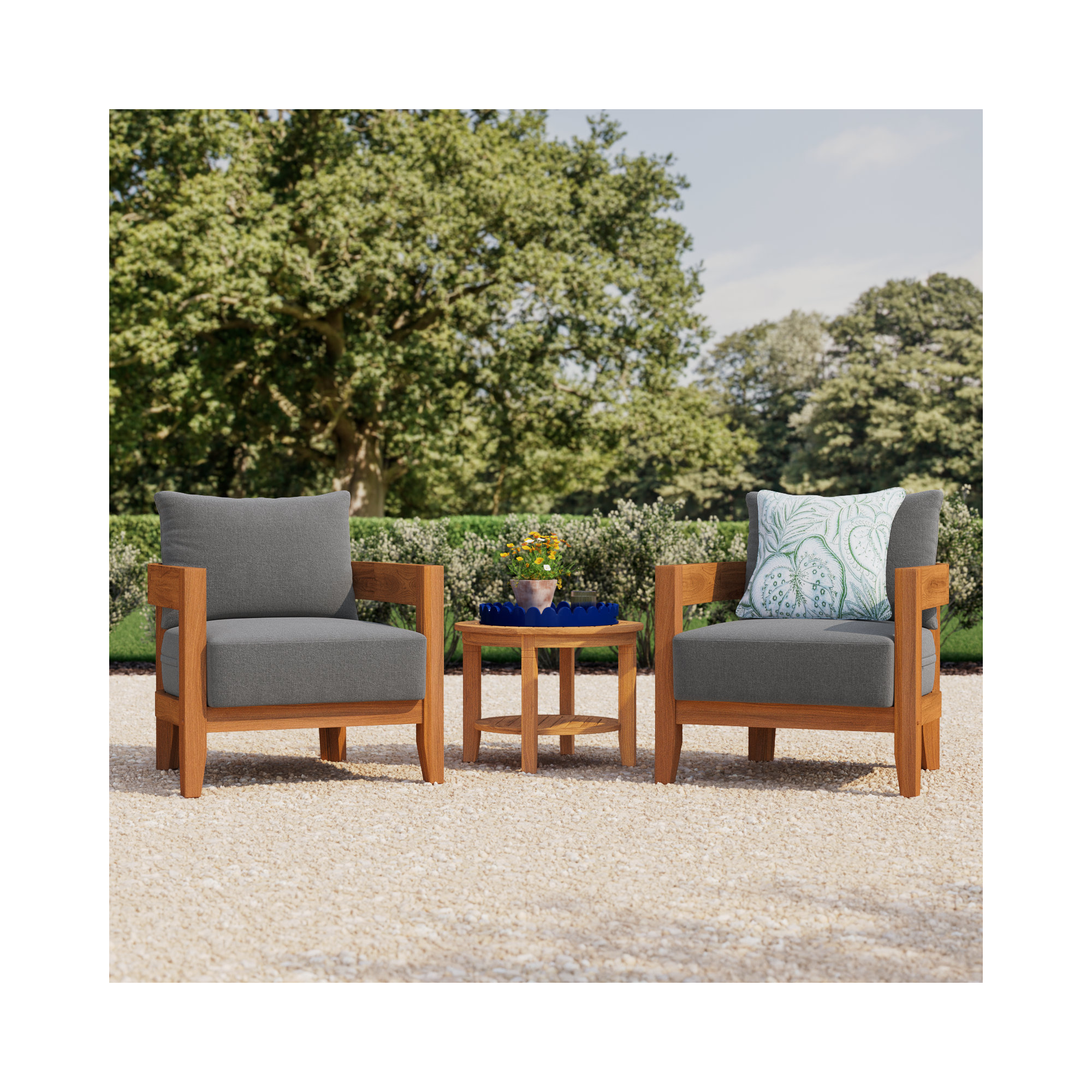 Keaton 3-Piece Teak Outdoor Seating Group With Cushions, Gray