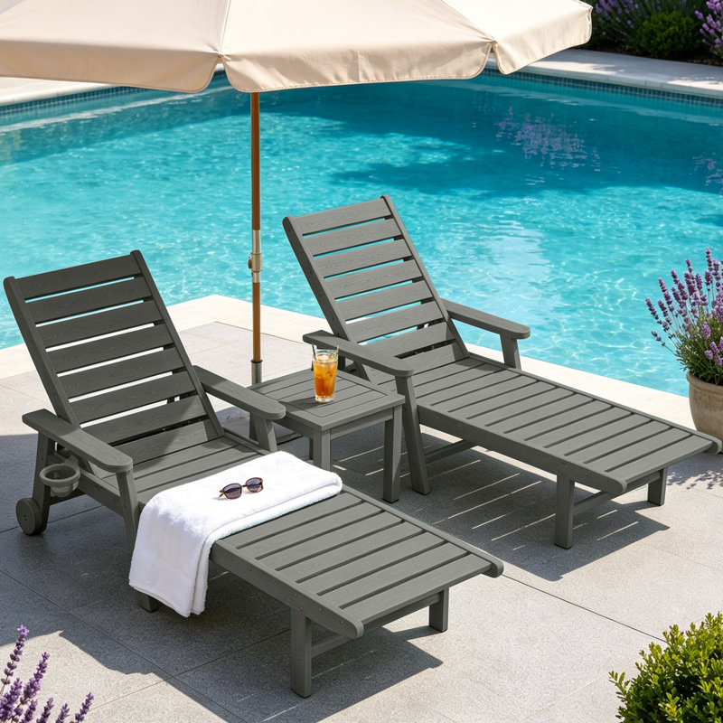 Waterproof & Lightweight Patio Chaise Lounge Chair , Adjustable Polyresin Outdoor Loungers for Poolside, Deck and Garden