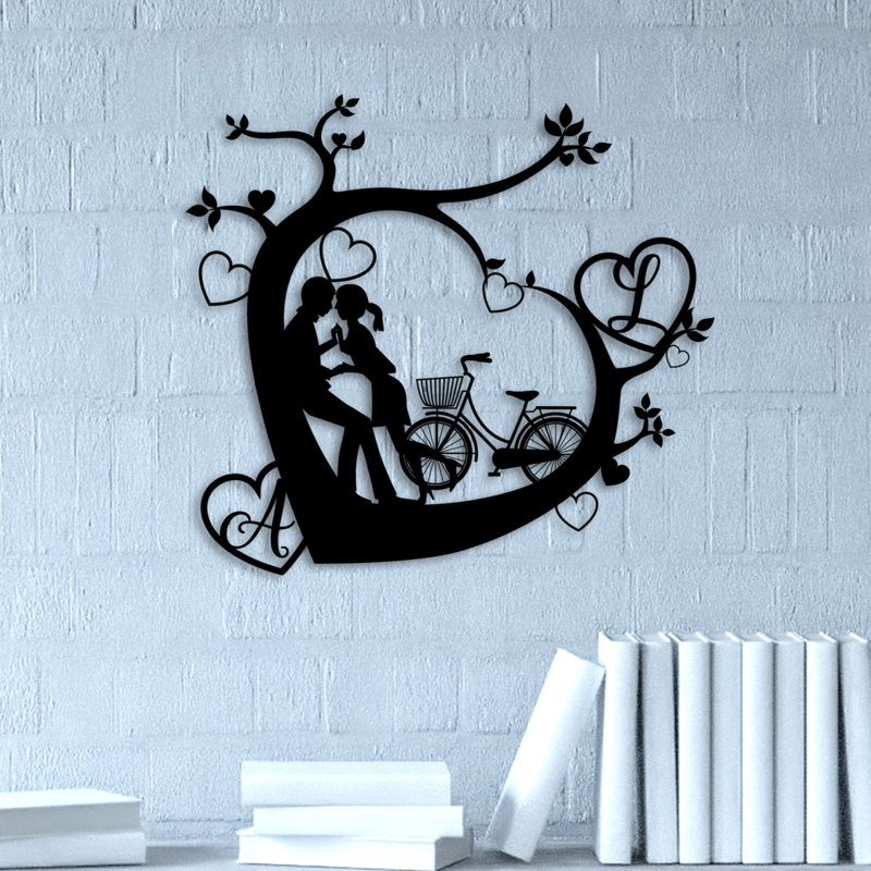 «Love & Heart», décoration murale en métal sur mesure avec vos initiales pour le meilleur cadeau, Oui, Argent luisant