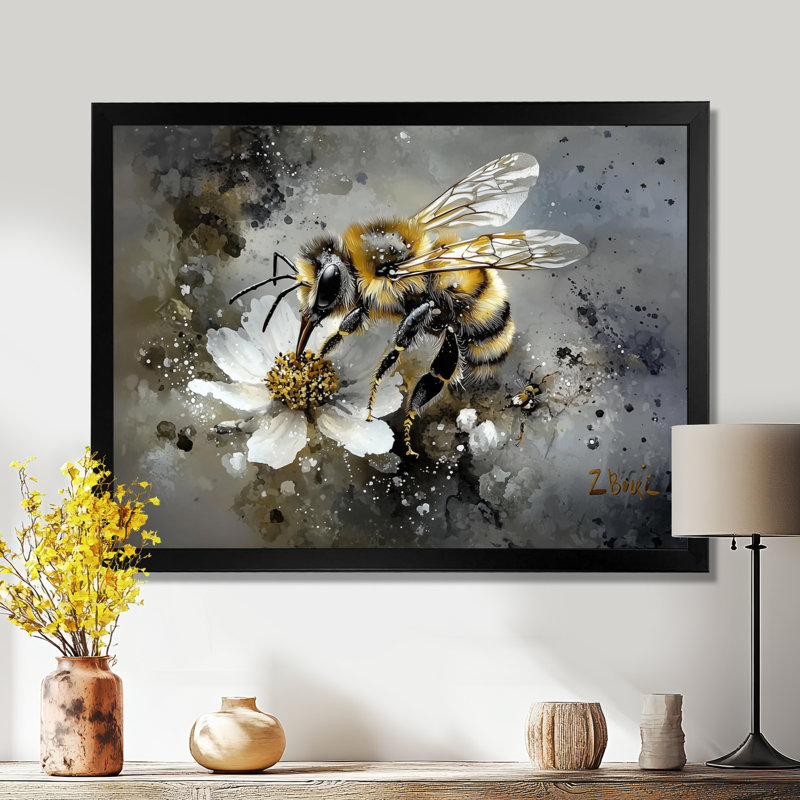 Abeille fleur délicate - abeille murale, art de salon, H 12 po x l 20 po, Reproduction encadrée d'une seule photo sans pass