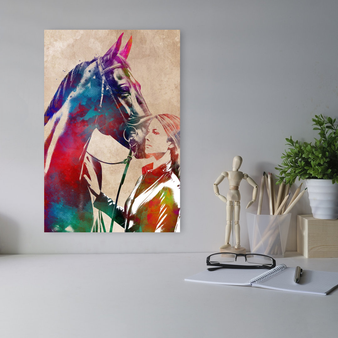 Watercolor Horse Connection Colorful Elegant Vibrant Horse Portrait Wall Art Print