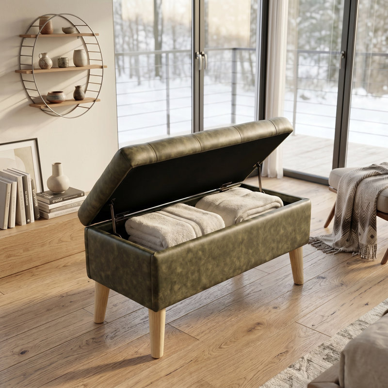 Banc avec repose-pieds de rangement moderne avec plateau intégré | Repose-pieds rembourré, banc de lit et compartiment de rangement caché