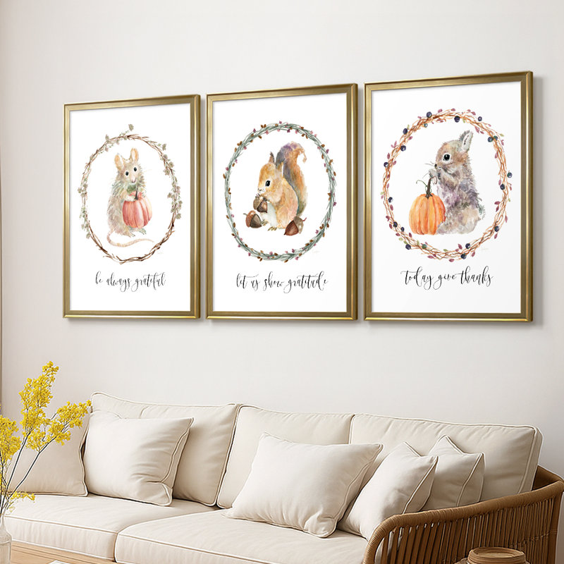 Harvest Home Mouse - 3 pièces, toile tendue avec châssis encadré, H 21 po x l 30 po, Doré